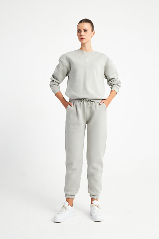 Kadın Gri Jogger Örme Pantolon - 9