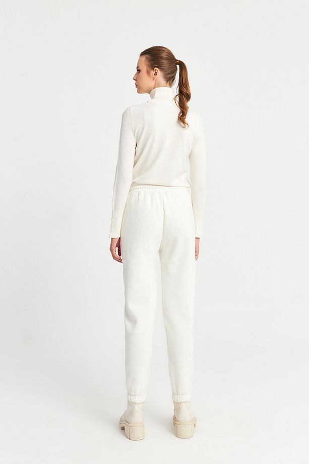 Kadın Ekru Jogger Örme Pantolon - 5