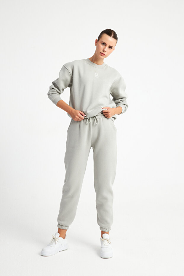 Kadın Gri Jogger Örme Pantolon - 7