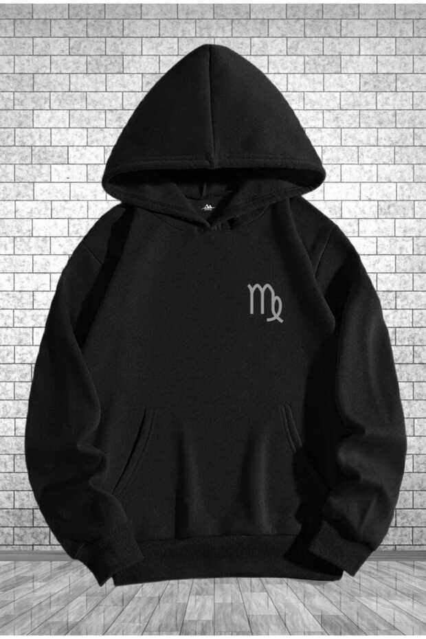 Unisex Virgo Emblem Printed Hooded Oversize Sweatshirt