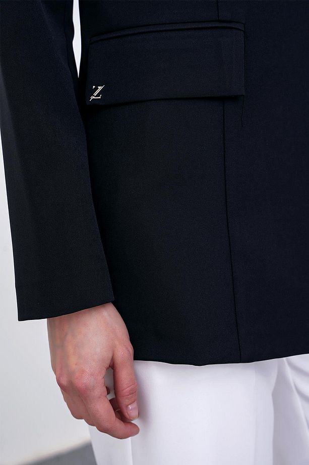 Kruvaze Yaka Tek Düğmeli Siyah Blazer Ceket C-0070 - 3