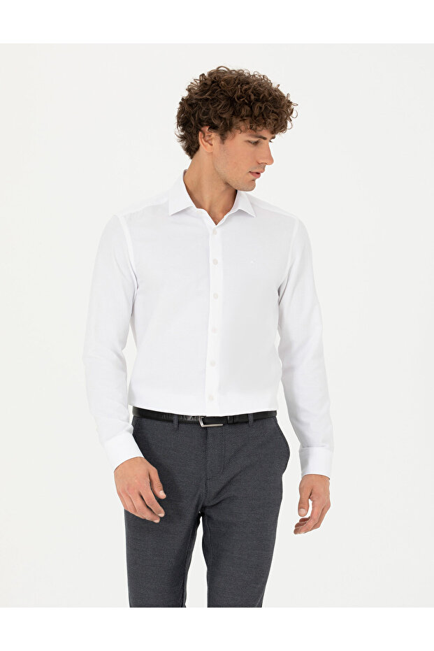 White Slim Fit Long Sleeve Shirt 50275692-Vr013