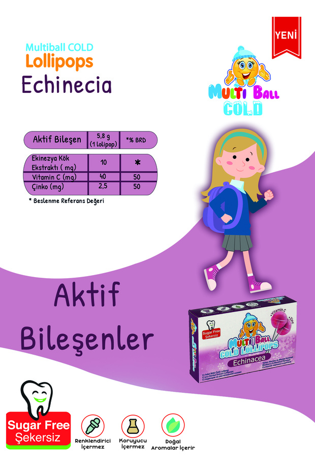 Cold ( Ekinezya / Çinko ) Şekersiz / Sugar Free Lolipop 12 Ad - 6
