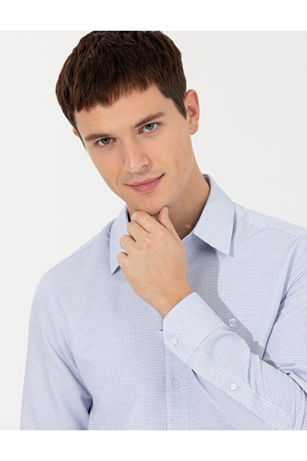 Blue Slim Fit Long Sleeve Shirt 50259484-Vr036