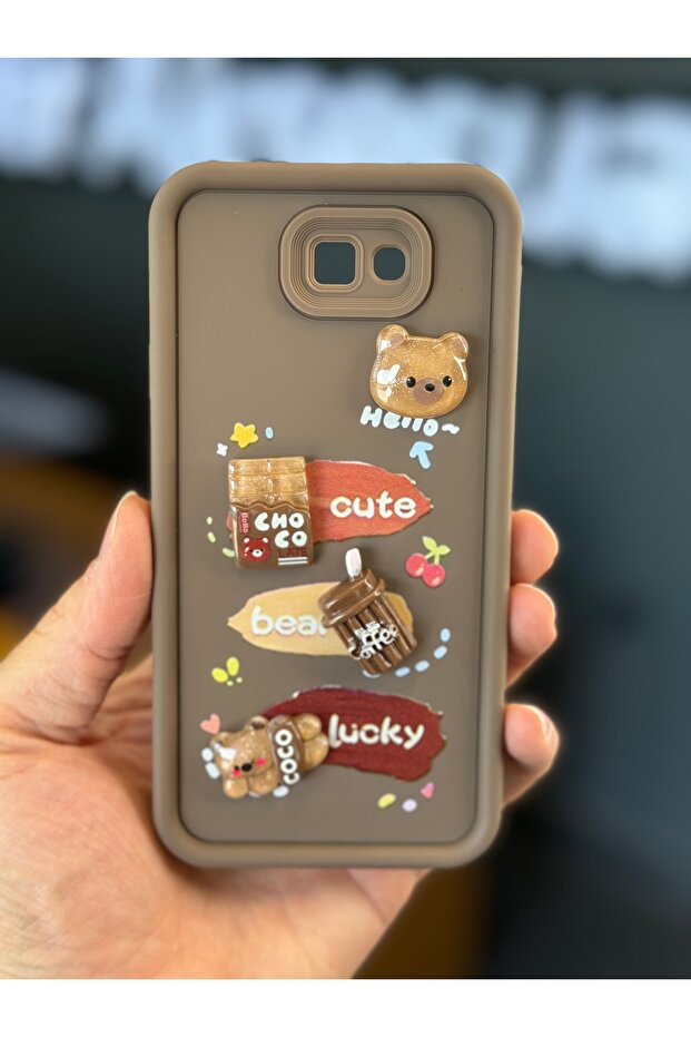 Galaxy J7 Prime Case Designed Patterned Camera Protection Teddy Bear Brown Color Soft Silicone Cover