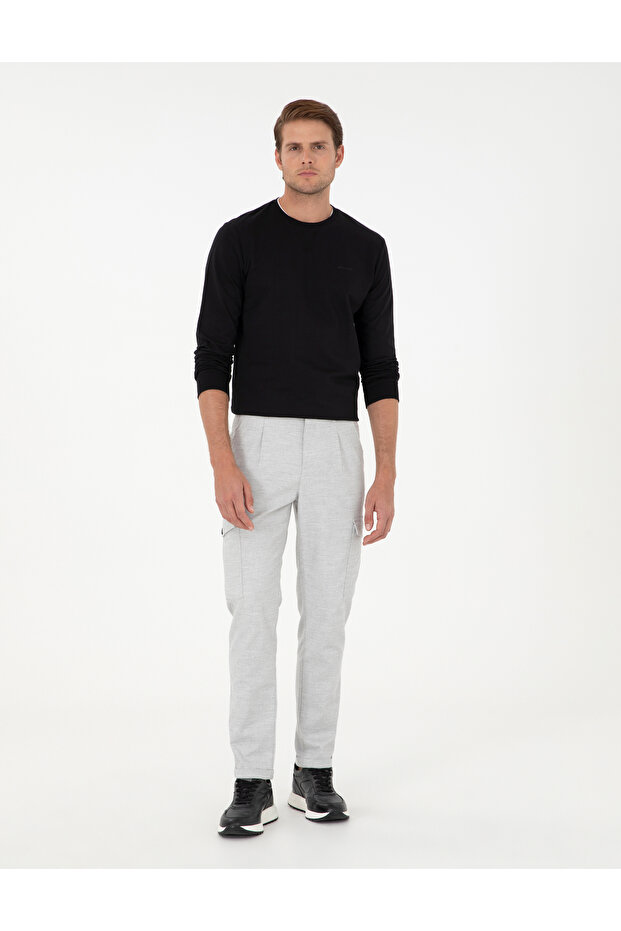 Light Gray Carrot Fit Jogger Canvas Trousers 50292496-Vr001