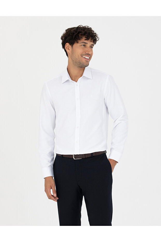 White Slim Fit Long Sleeve Shirt 50277784-Vr013