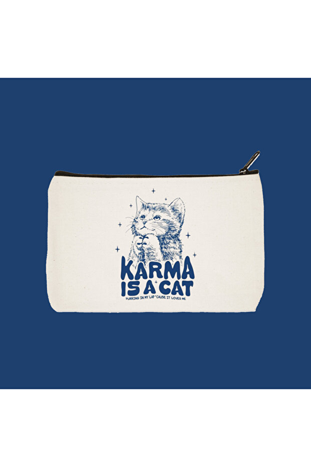 حقيبة مكياج من القماش المطبوع المقاوم للماء من Karma Is A Cat، حامل أقلام، محفظة