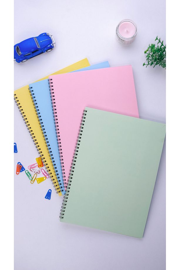 A4 Spiralli Okul Defteri 50 Yaprak 100 Sayfa 4'lü Set - Çizgisiz Defter - Renkli Defter - 6