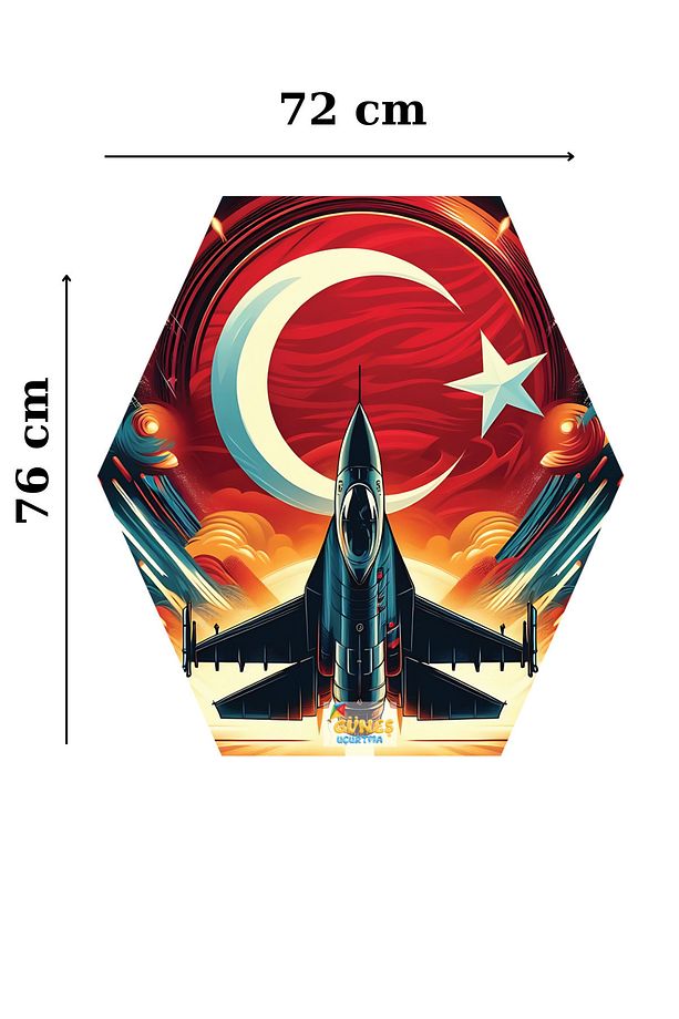 Türk Bayrağı & F16 Desenli Kolay Kurulum Altıgen Çıtalı Uçurtma - 3