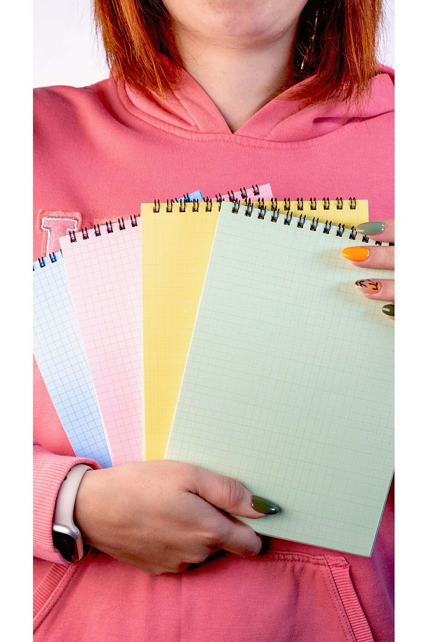 A5 Spiralli Okul Defteri 50 Yaprak 100 Sayfa 4'lü Set Kareli Defter Bloknot Defter Renkli Defter - 5