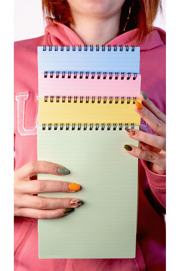 A5 Spiralli Okul Defteri 50 Yaprak 100 Sayfa 4'lü Set Çizgili Defter Bloknot Defter Renkli Defter - 5
