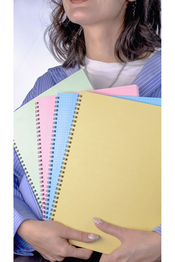 A4 Spiralli Okul Defteri 50 Yaprak 100 Sayfa 4'lü Set - Kareli Defter - Renkli Defter - 1