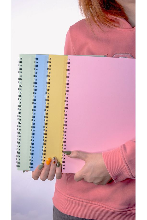 A4 Spiralli Okul Defteri 50 Yaprak 100 Sayfa 4'lü Set - Çizgisiz Defter - Renkli Defter - 3