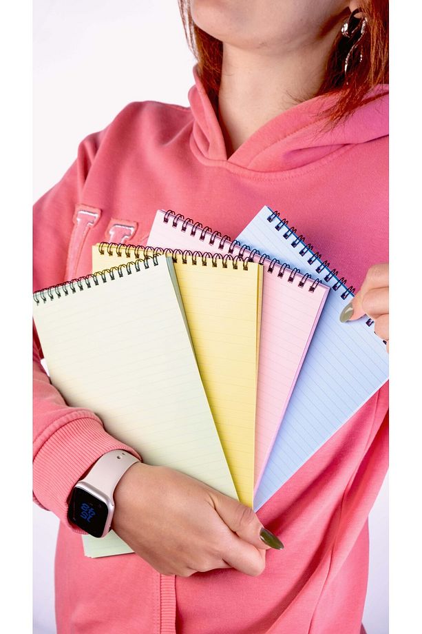 A5 Spiralli Okul Defteri 50 Yaprak 100 Sayfa 4'lü Set Çizgili Defter Bloknot Defter Renkli Defter - 4