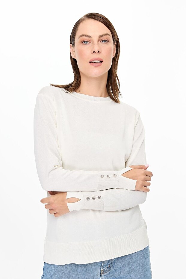 Bisiklet Yaka Basic Triko Kazak-EKRU - 3