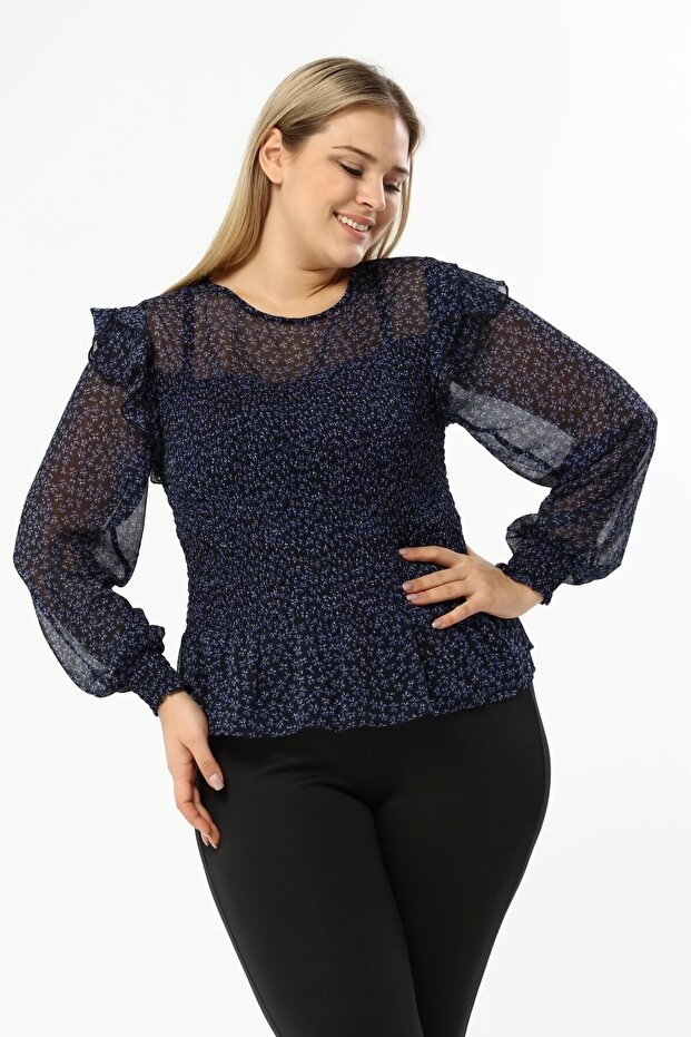 Astarlı Şifon Gipe Detaylı Bluz - 2
