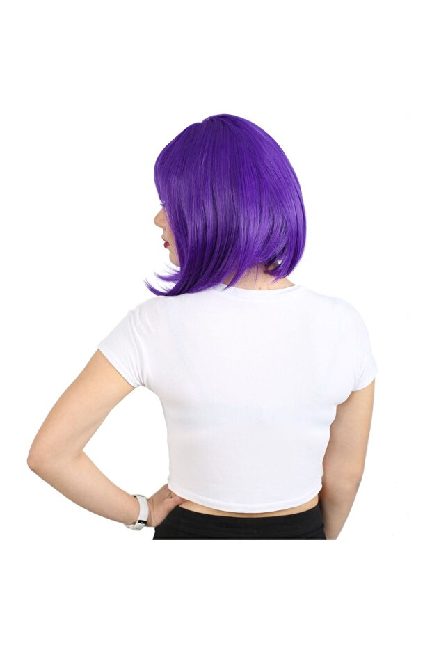 شعر مستعار من الألياف مع غرة مفرودة / أرجواني - 3