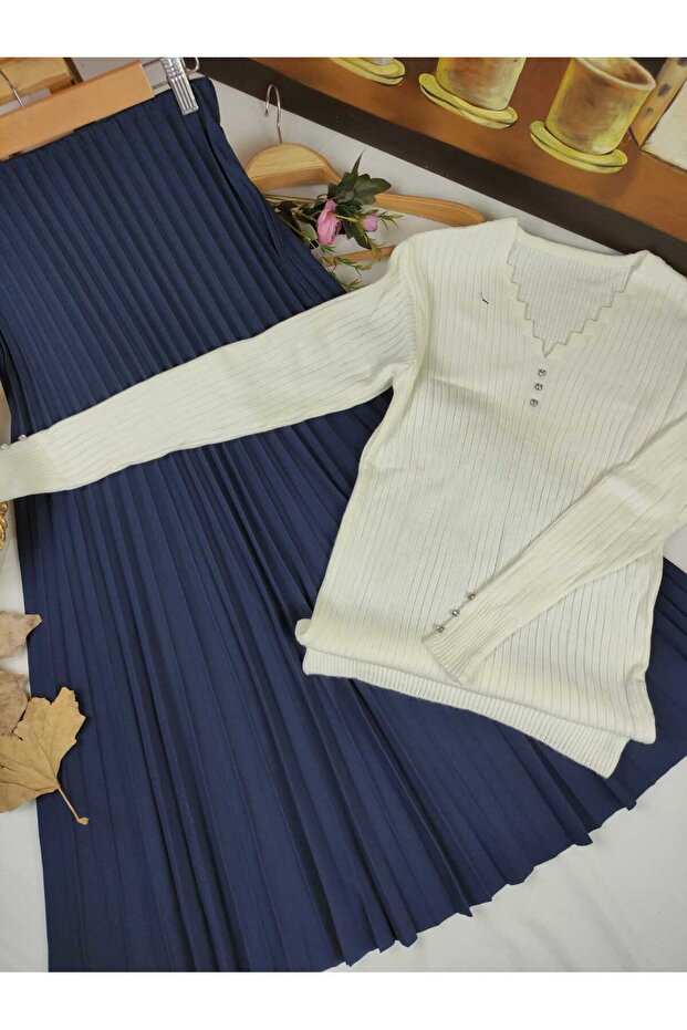 DUBLE ÖRME KUMAŞ İNCE PLİSELİ ETEK - 4