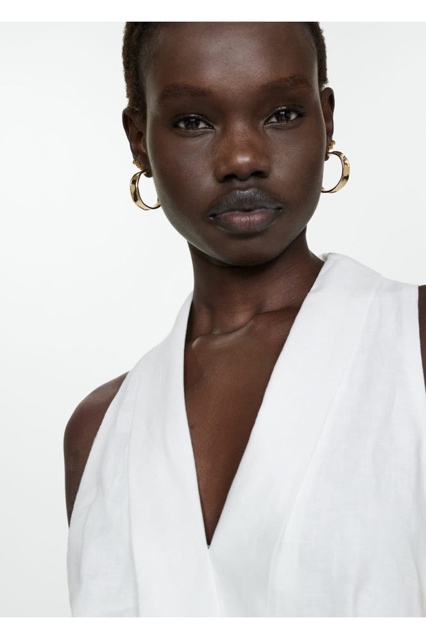 Kemerli keten elbise - 8