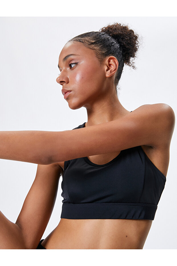 Sports Bra U-Neck Covered Tulle Detailed Slim Fit