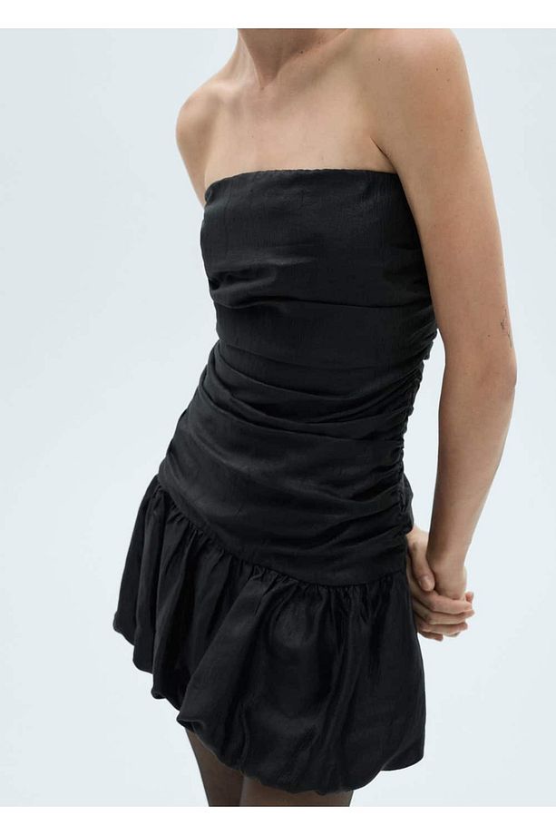 Drape straplez elbise - 6