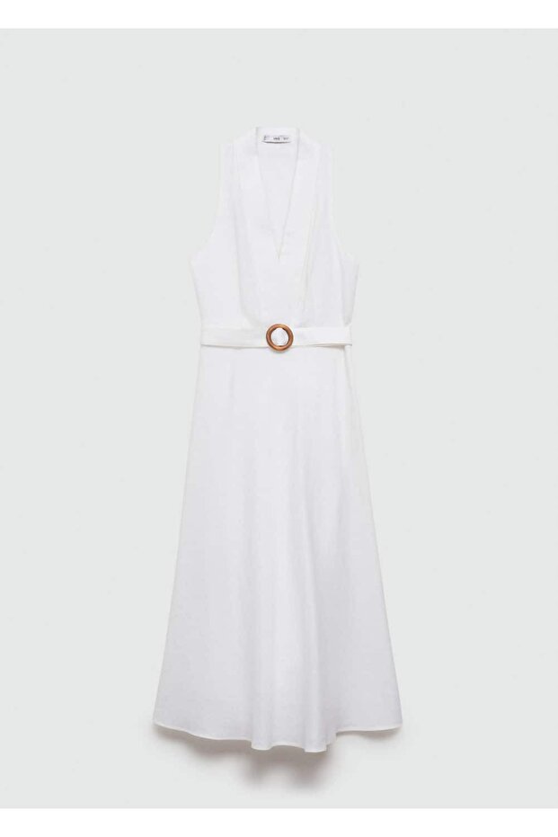 Kemerli keten elbise - 3