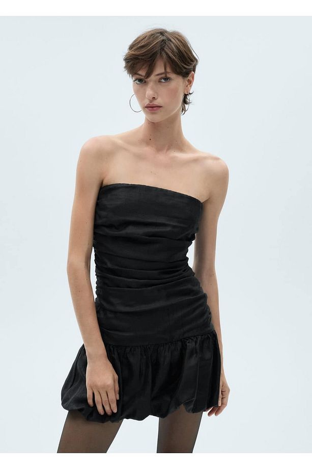Drape straplez elbise - 1
