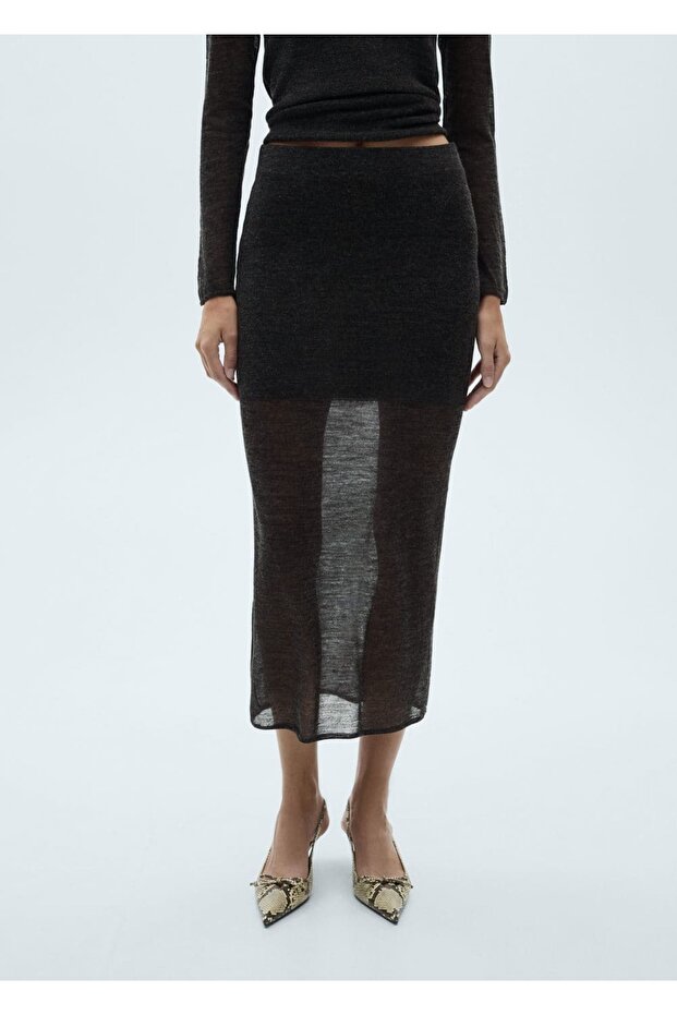 Yarı transparan triko etek - 1