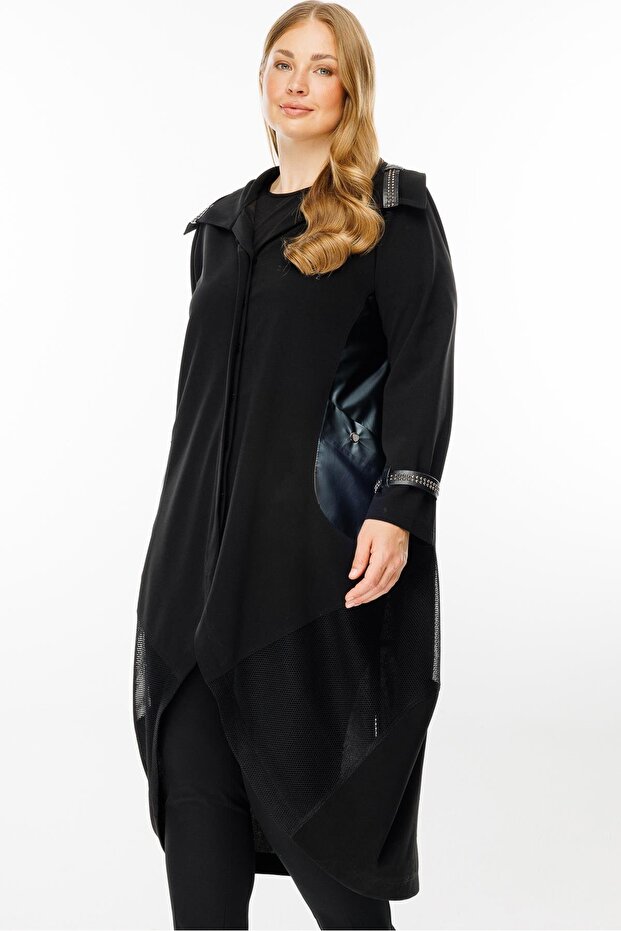 Modailgi Deri Detaylı Kap Siyah - 4