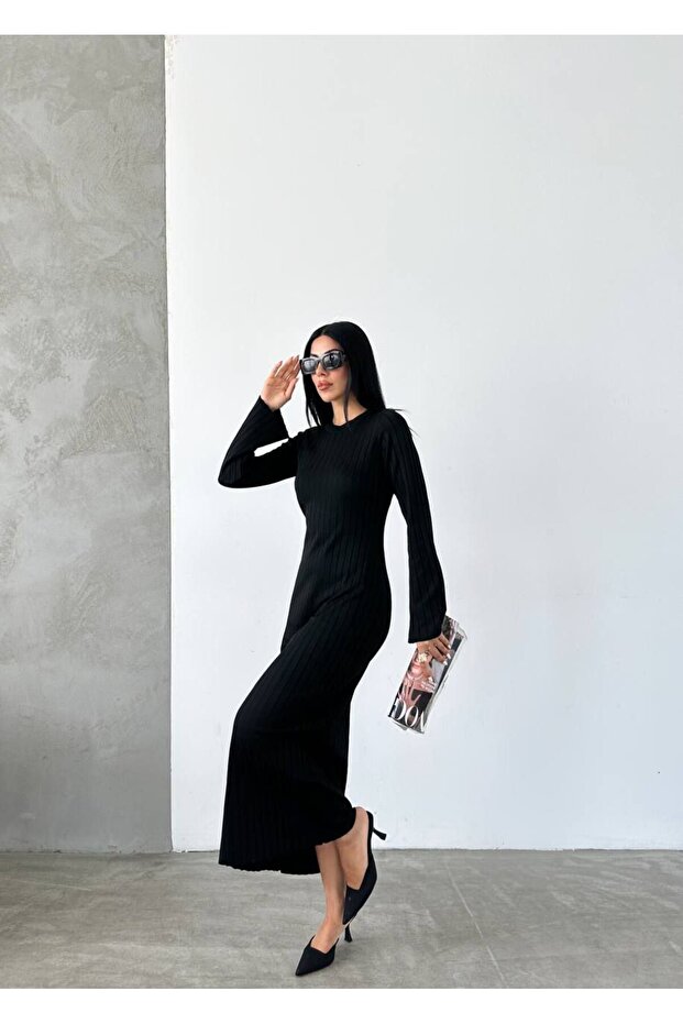 Triko Siyah Elbise - 2