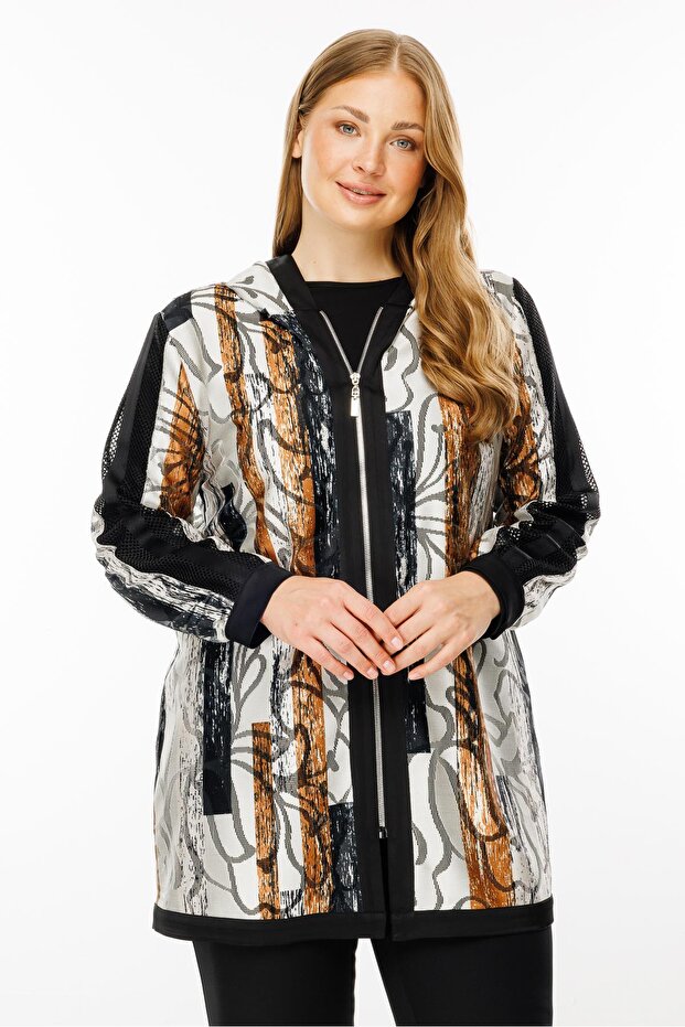 Modailgi  Kapüşonlu Desenli Tunik Siyah - 4