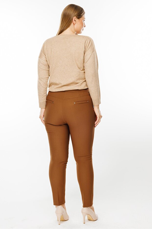 Modailgi Yan Cep Dar Paça Pantolon Taba - 5