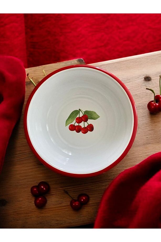 4 Adet 24 Cm Emaye Kase Tabak, Çukur Tabak, Çorba Tabak, Retro, Derin Tabak, Çorba Kase, Sebze Desen - 3