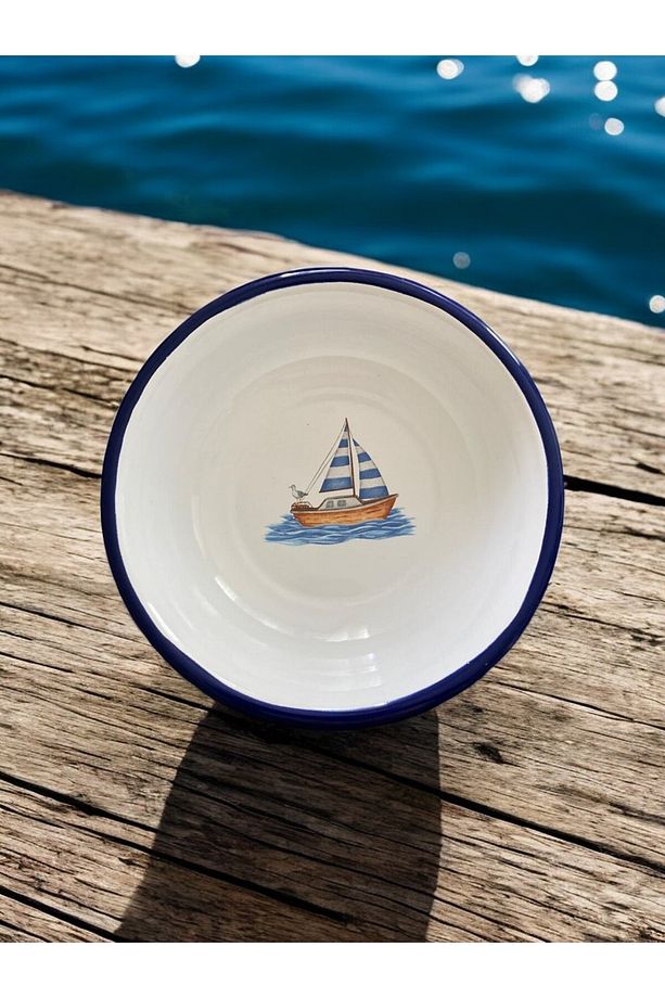 4 Adet 24 Cm Emaye Kase Tabak, Çukur Tabak, Çorba Tabak, Retro, Derin Tabak, Çorba Kase, Marine - 5