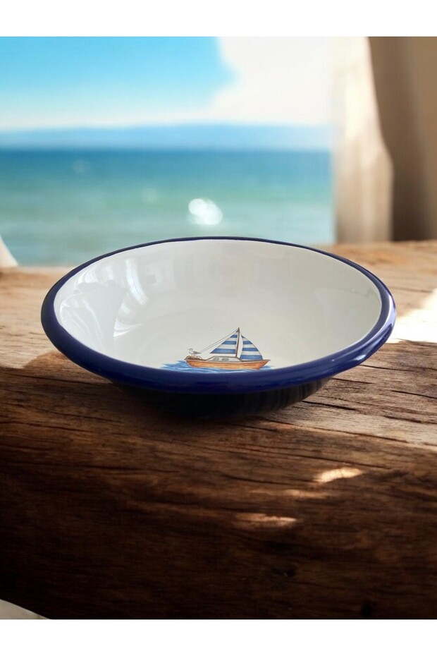 4 Adet 24 Cm Emaye Kase Tabak, Çukur Tabak, Çorba Tabak, Retro, Derin Tabak, Çorba Kase, Marine - 3