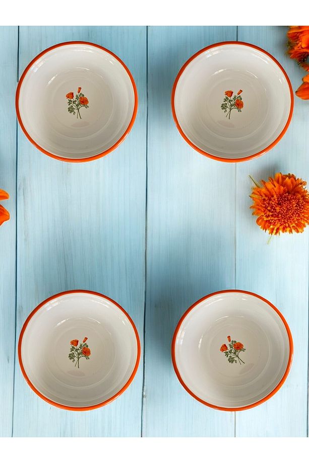 4 Adet 24 Cm Emaye Kase Tabak, Çukur Tabak, Çorba Tabak, Retro, Derin Tabak, Çorba Kase, Çiçek Desen - 1