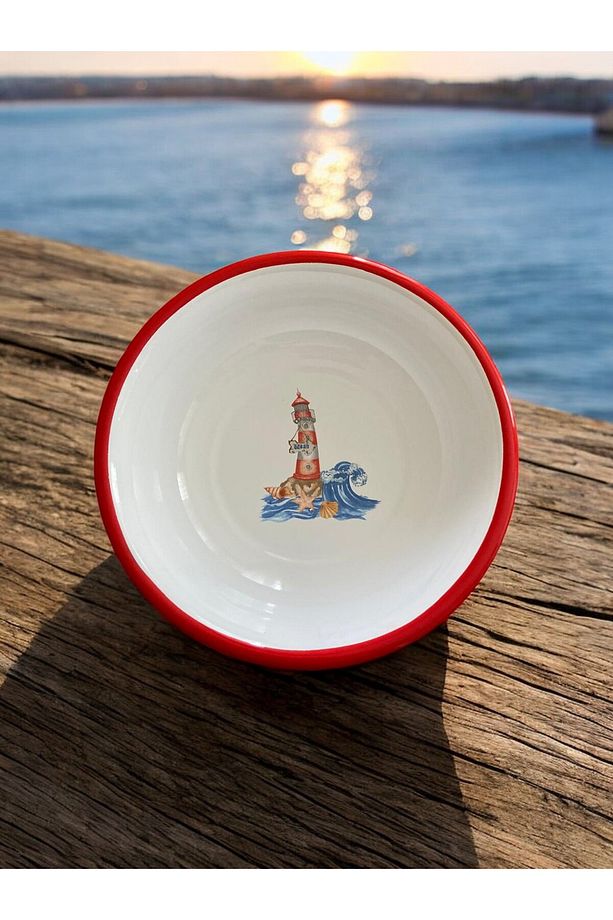 4 Adet 24 Cm Emaye Kase Tabak, Çukur Tabak, Çorba Tabak, Retro, Derin Tabak, Çorba Kase, Marine - 6