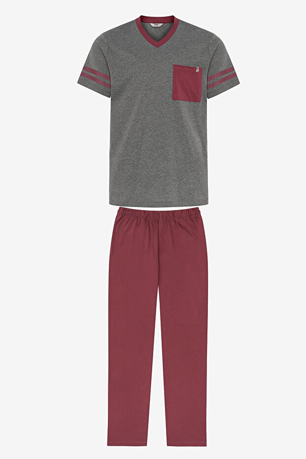 Burgundy Pocket Burgundy Pants Pajama Set