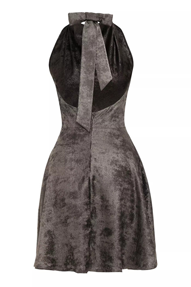 Altın örme kolsuz kısa elbise - 2