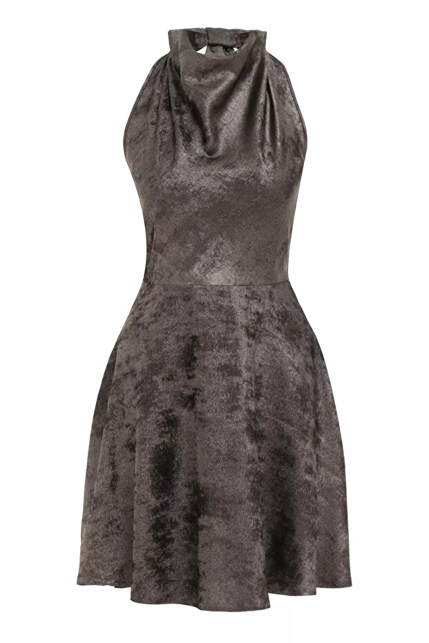 Altın örme kolsuz kısa elbise - 1