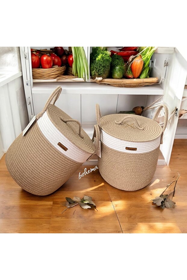 Wicker Cotton Potato Onion Basket with Lid Decorative Organizer Basket