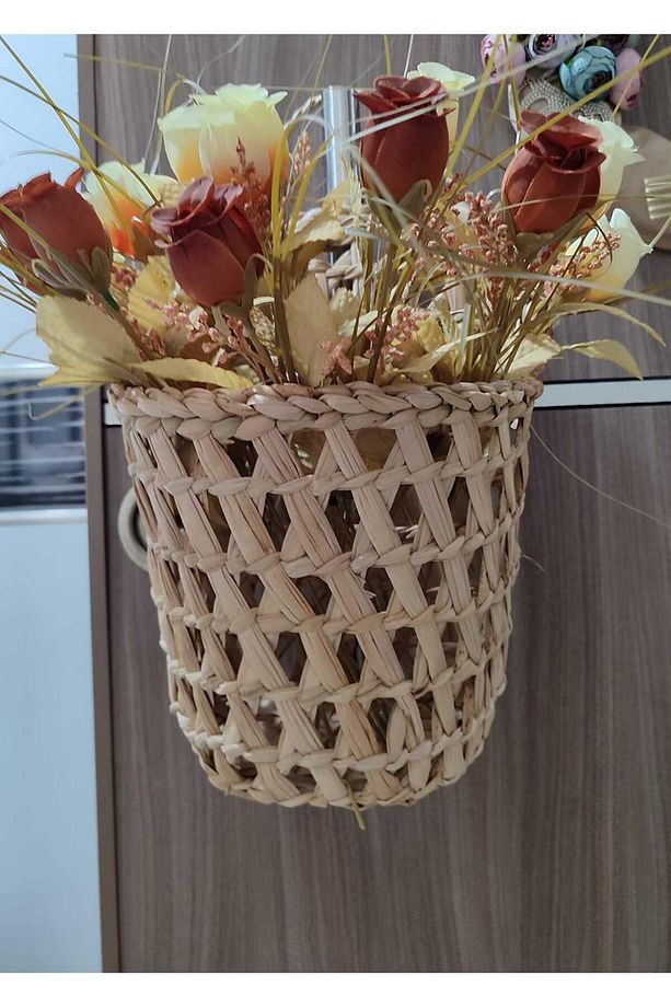 Hasır Sepet Kapı Süsü gazatelik ciceklik  Dekoratif Hediyelik Model - 5
