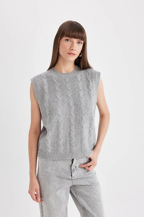 Regular Fit Bisiklet Yaka Basic Düz  Saç Örgü Desenli Triko Süveter C9041AX24WN - 3