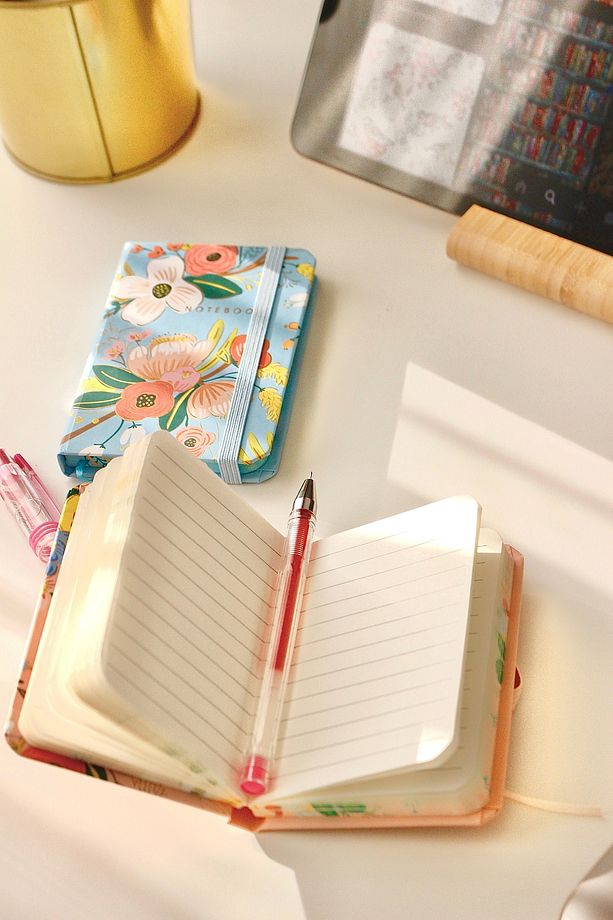 Mavi Yaldızlı Çiçekli Mikro Defter - 4