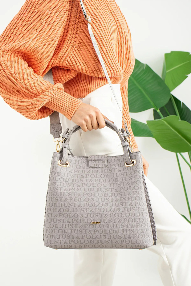 Women's Gray Long Strap Hand and Shoulder Bag Large Size 232180Mh