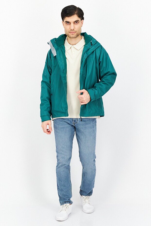 جاكيت بومبر رجالي سادة، أخضر عاصف - 3