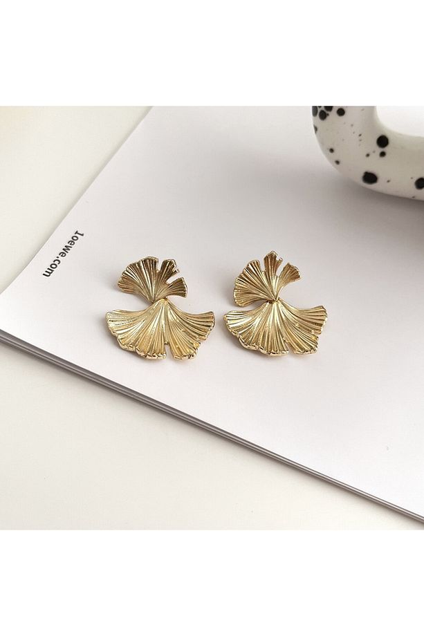 Z&D Accessory 316L Gold Çelik Retro Yaprak Model Küpe - 4