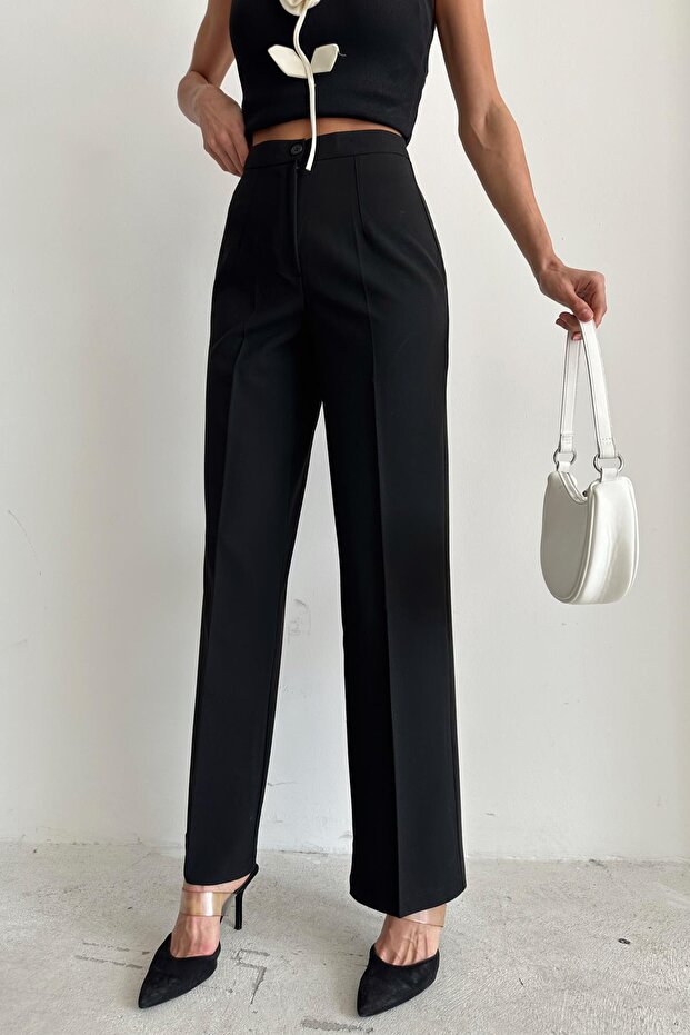 Double Pallazo Pantolon Siyah - 3