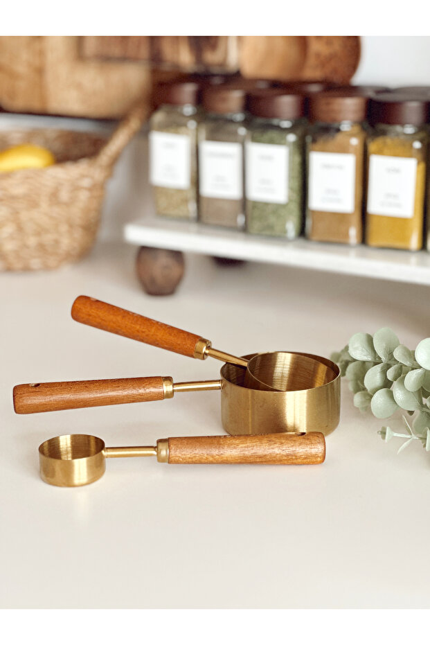Gold Measuring Spoon Set of 4 Wooden Handle Measuring Spoon 60Ml/80Ml/125Ml/250Ml - 5